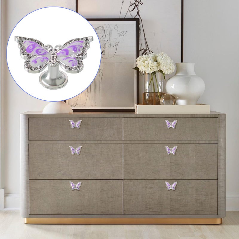 Xinally Butterfly Cabinet Knobs,6 Pieces Butterfly Knobs Single Hole Pulls Handles Decorative Door Cabinet Drawer Cupboard Furniture Door Wardrobe (Purple) - Image 4